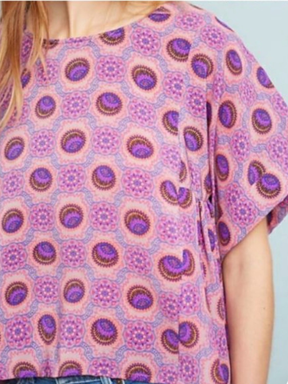 Maeve Anthropologie Pink Medallion Print Peasant Boho Blouse Top Medium